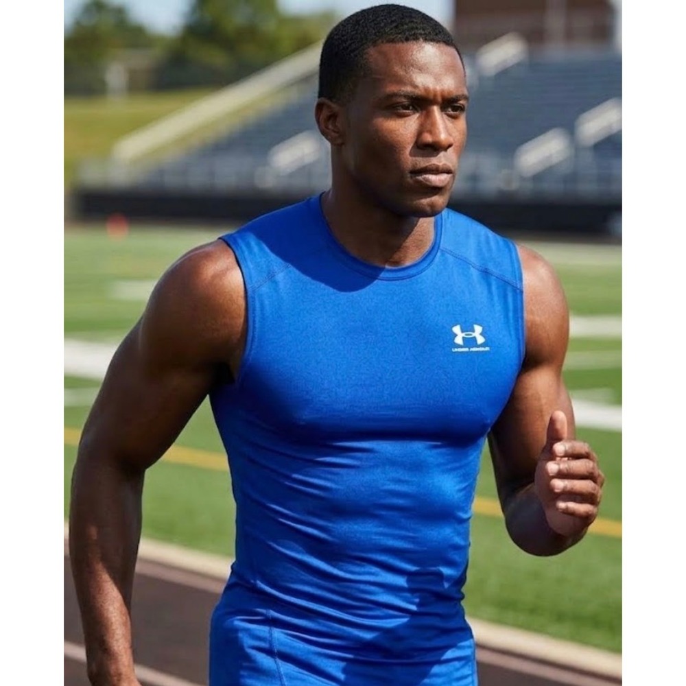 Under Armour HeatGear Compression Tank Top Mens XLT Blue Sleeveless Gym Shirt